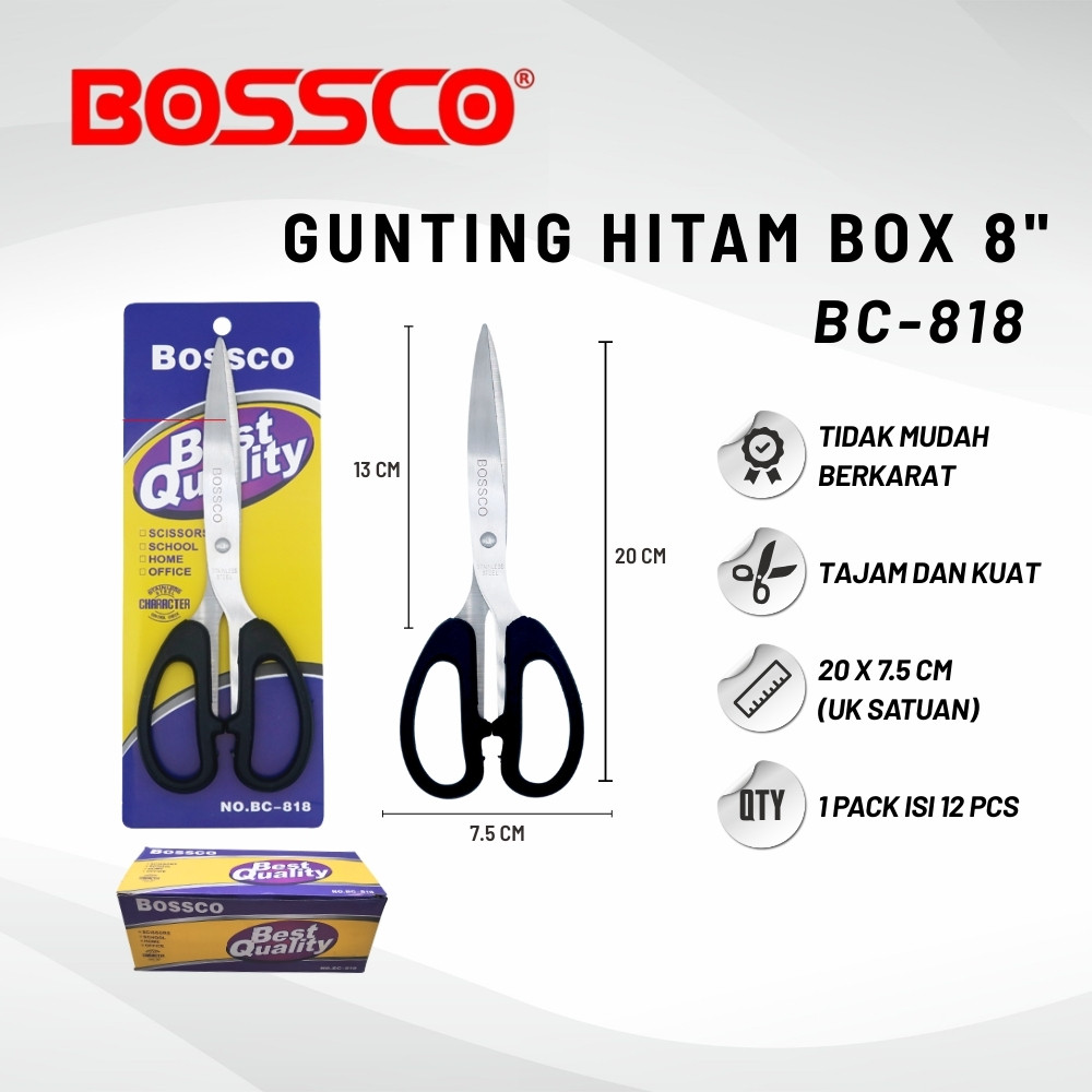 

HJK 1 Box isi 12 Gunting Scissors BOSSCO (4 inch~6 Inch-8 Inch) BC-814~816~818