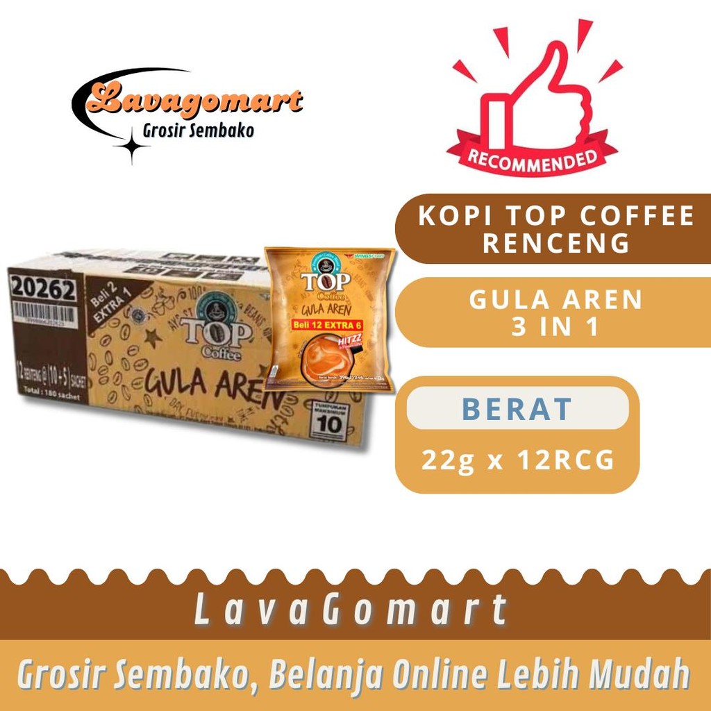 

KOPI TOP COFFEE GULA AREN 3 IN 1 SACHET 22g - 1 DUS - LAVAGOMART - BANDUNG