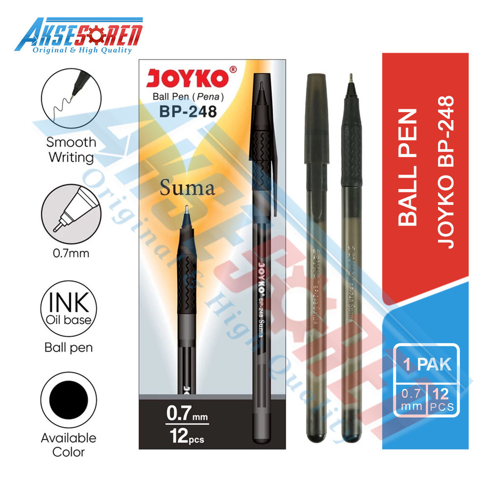 

Aksesoren Ball Pen joyko Suma [BP-248/12 Pcs] / Pulpen / Bollpoint Tip 0.7 mm Tinta Hitam Merah Biru 1 Pack
