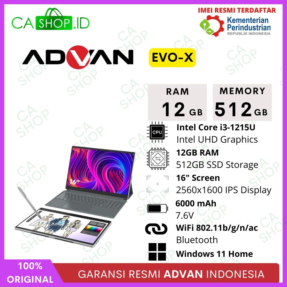 Laptop Advan Evo-X RAM 12GB 512GB Notebook Intel i3 Windows 11 New Original Garansi Resmi