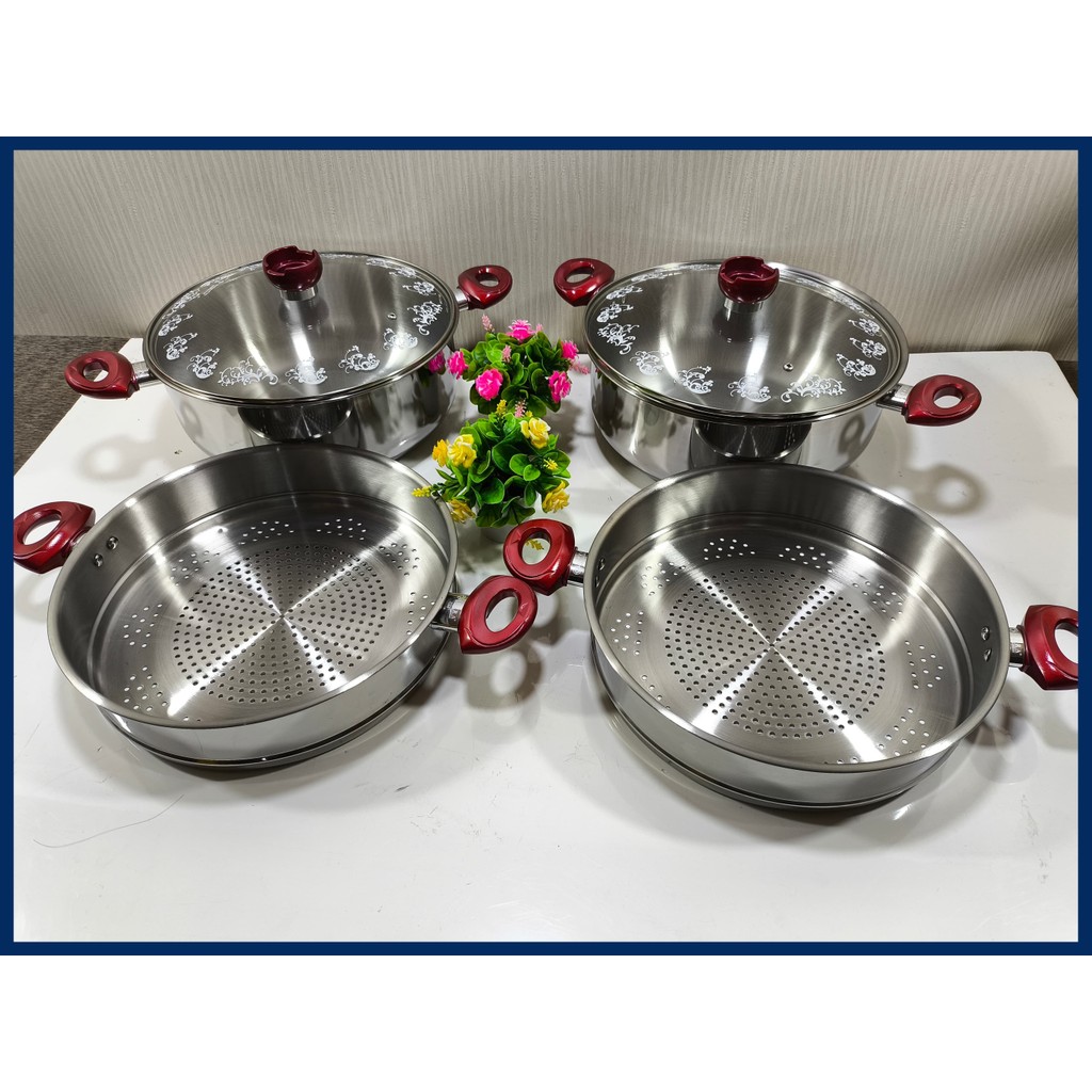 Panci Kukus/Steamer 2 susun Supra Tutup Kaca 32cm