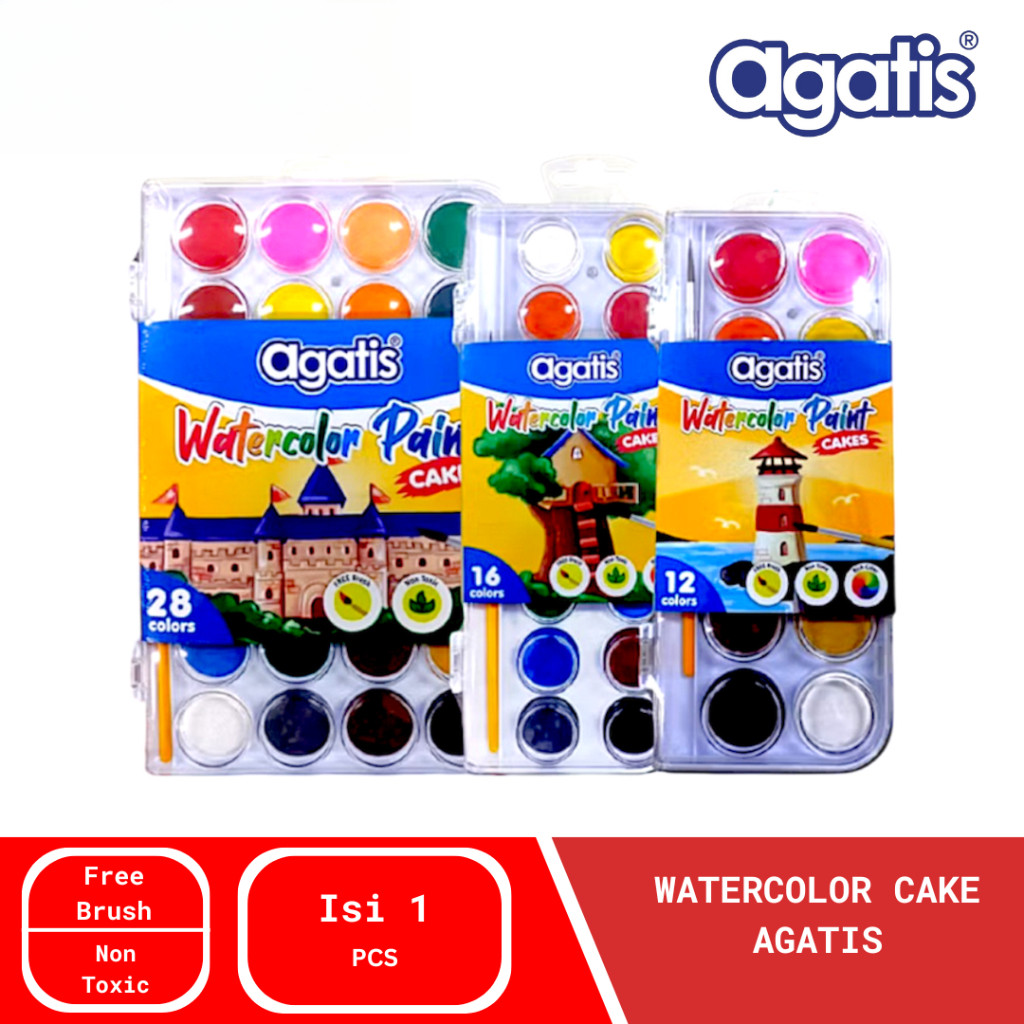 

AGATIS Watercolor Paint Cakes Cat Air Set 12/16/28 Warna - Cat Air untuk Anak