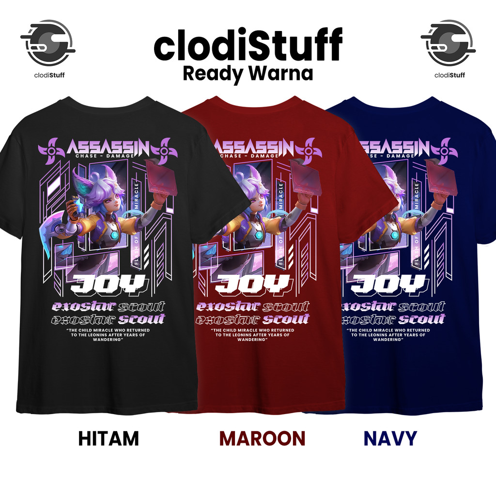 Kaos MLBB JOY Exostar Starlight Skin Hero Mobile Legends Lengan Pendek Hitam Combed 24s Distro ML
