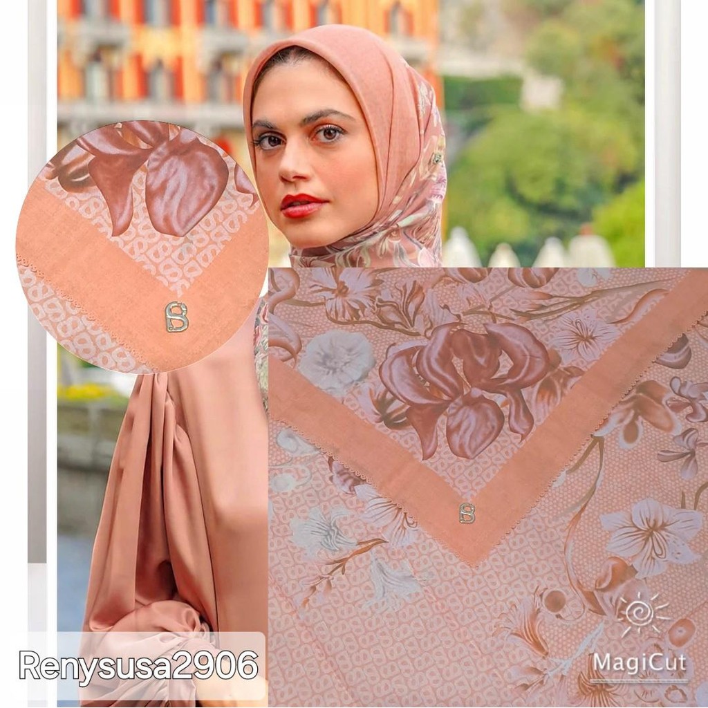 LC ttk 3 kecil / farra square semi ori Button scarves with metal logo B. bahan voal lembut. kemasan 