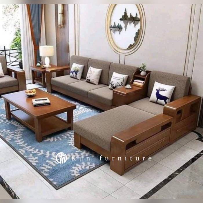 kursi sofa tamu model sudut modern kayu jati jumbo