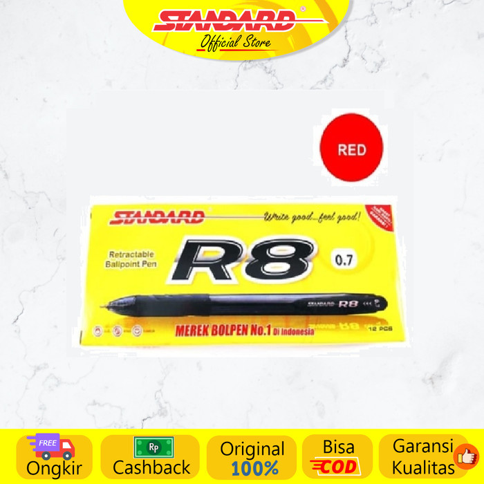 

[Promo]New Arrival STANDARD PEN R8 0.7 ISI 12 PCS - Merah
