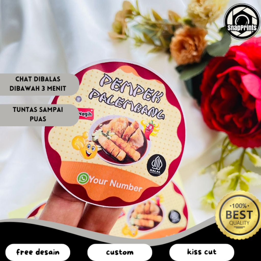 

SP 5-8 Sticker Pempek Palembang Stiker Tekwan Makanan Khas Cetak Label Produk Custom Nama