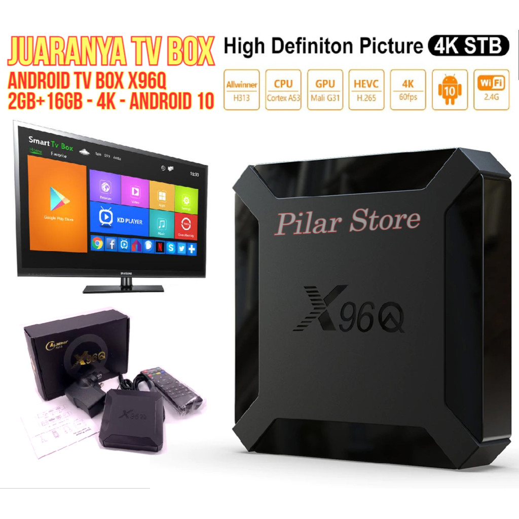 SERBA COD Android TV Box X96Q - 2GB+16GB - 4K - Android 10 (Best TV Box) TV BOX TERBAIK