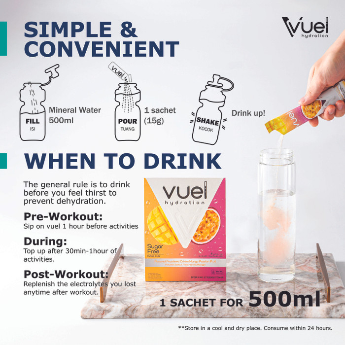 

Vuel Hydration Electrolytes Drink Mix Bundle - 16 Sachets/240g/2box