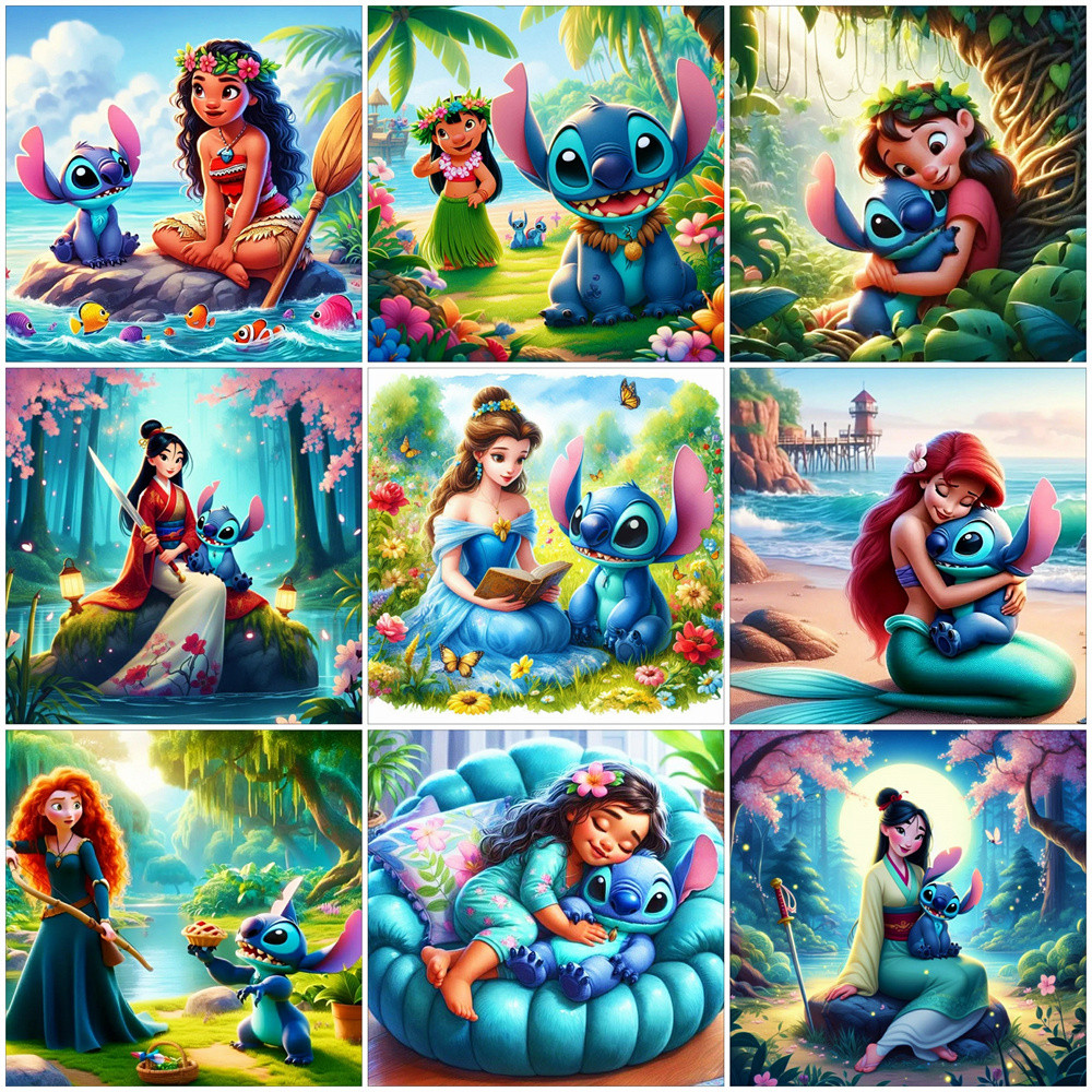 

Disney DIY Painting By Numbers Lilo And Stitch Cartoon Acrylic Paint On Canvas Kit Princess Cinderella Mulan Ariel Unique Gift