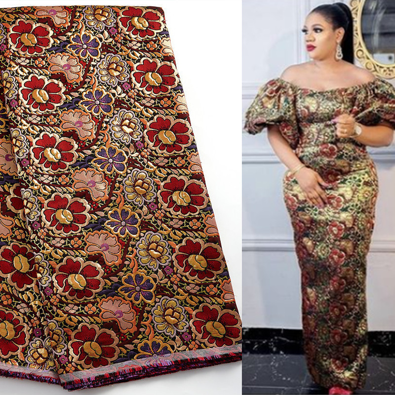 

African Tulle Fabrics 5 Yards Satin Print High Quality African Brocade Lace Nigerian Brocade 2024 For Sewing Women Dress F2438
