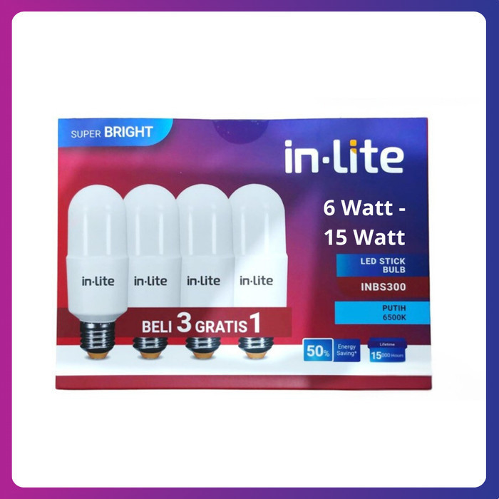 [ MaksQ ]Inlite LED Lampu Stick Bulb Buy 3 Free 1-  6 Watt - 15 Watt INBS300
