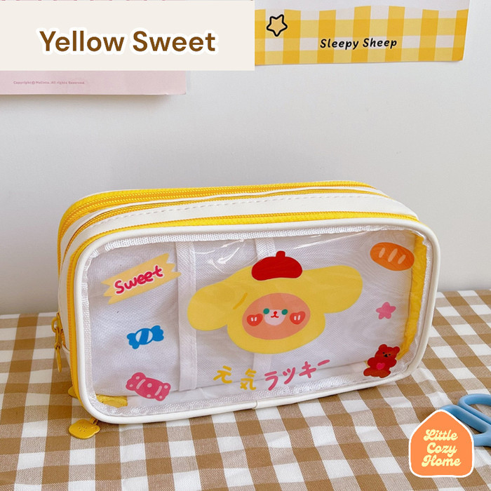 

New Arrival[PROMO] Cutie Jumbo Transparent Pencil Case / Korean Style Kotak Tempat Pensil - YELLOW SWEET