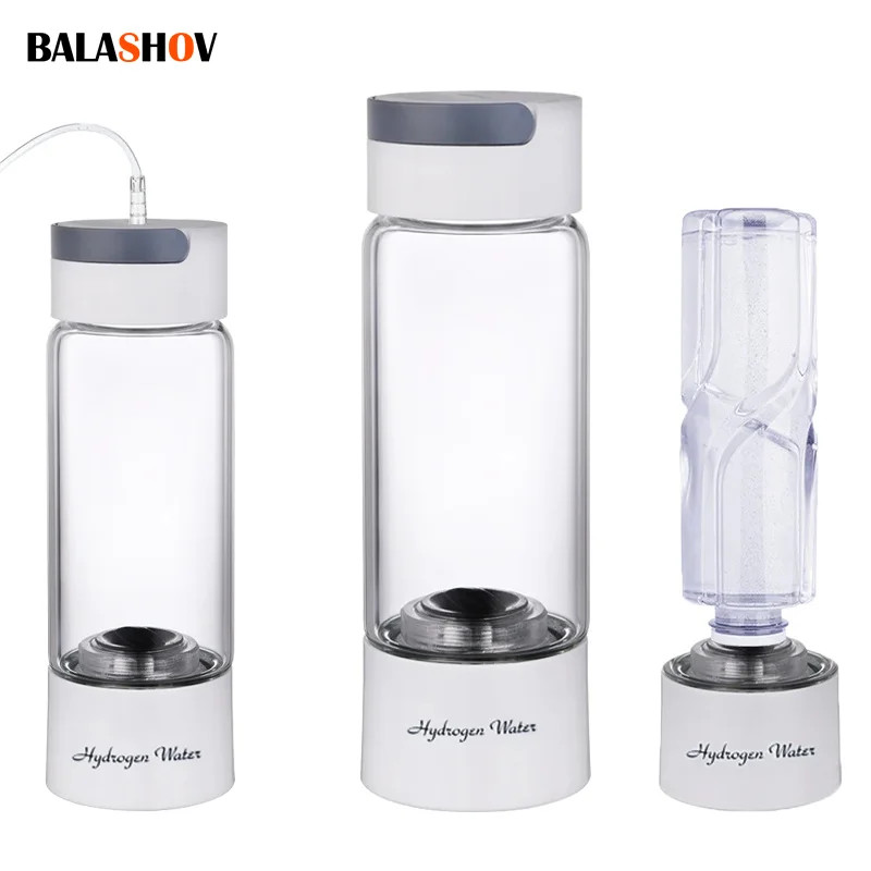 380ML Portable Hydrogen Rich Water Generator Bottle Glass Cup body SPE/PEM Dual Chamber Maker lonize