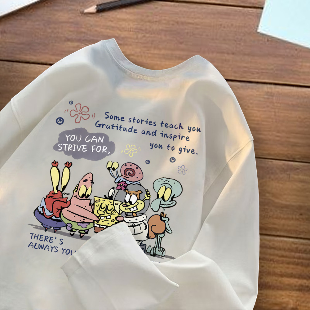 Tshirt Kaos Lengan Panjang Korea | Pola Spongebob | Cocok Untuk Daily | 100% Cotton