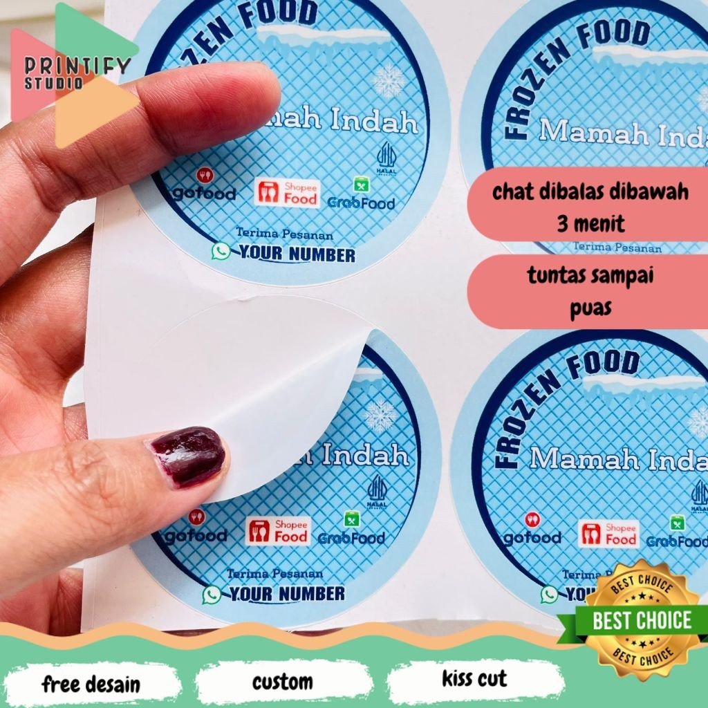 

Printify 2-4 Label Bulat Sticker Print Vinyl Stiker Frozen Food Anti Air Stiker Makanan Beku Custom
