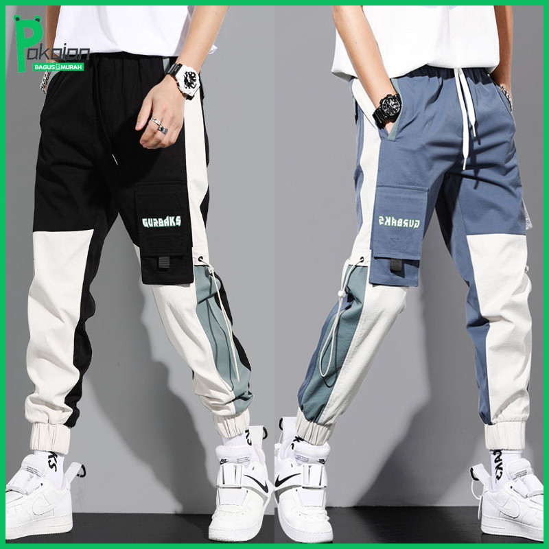 Celana cargo panjang pria parasut celana gombrong pria basic OOTD Korean Style baju korea pria kargo