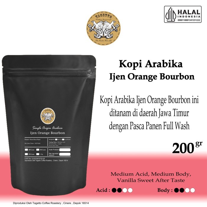 

GK KOPI ARABIKA IJEN ORANGE BOURBON 200GR BIJI ATAU BUBUK - MEDIUM ROAST, BIJI KOPI