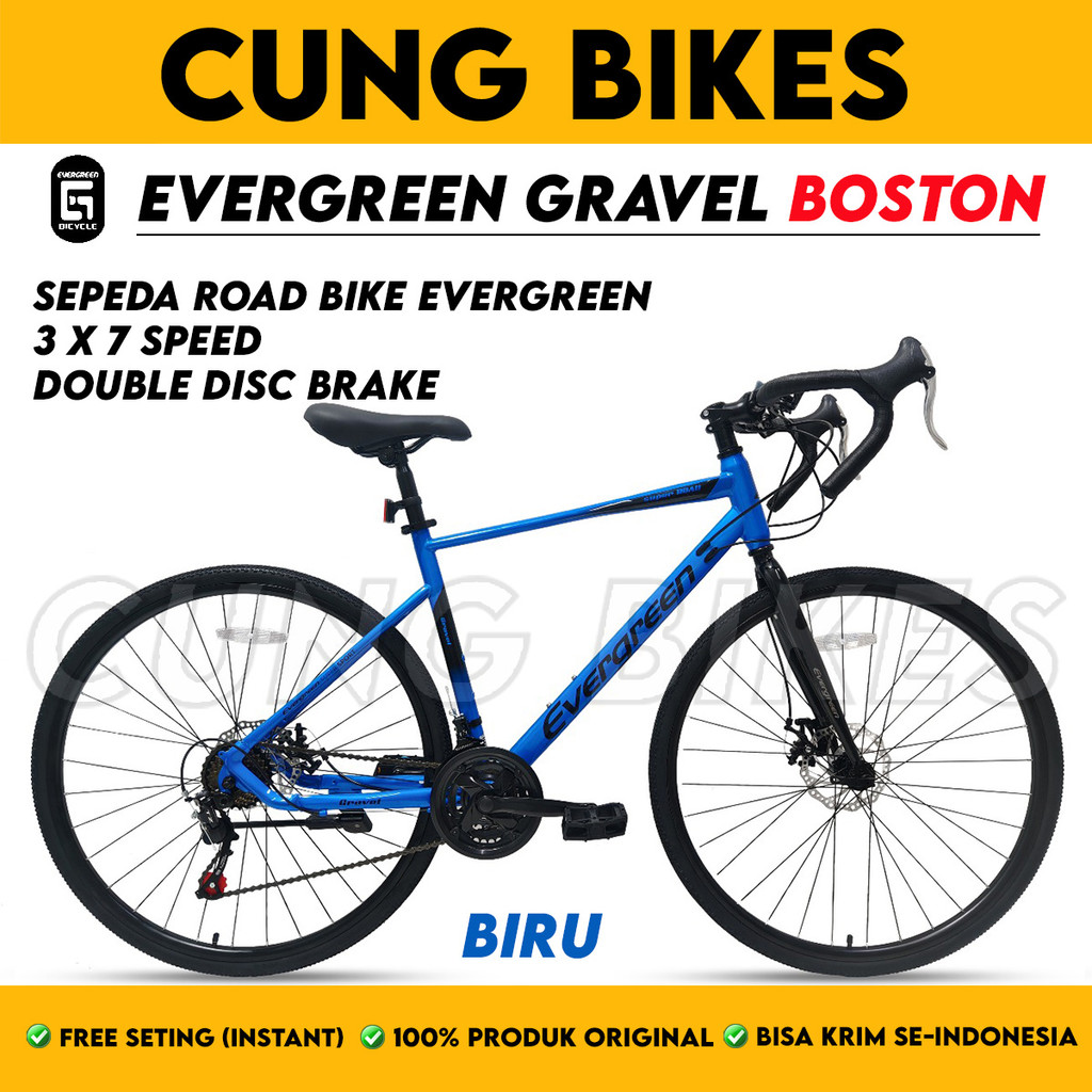 Sepeda Roadbike Gravel EVERGREEN Boston 700C Road Bike 3 x 7 Speed rem disc brake