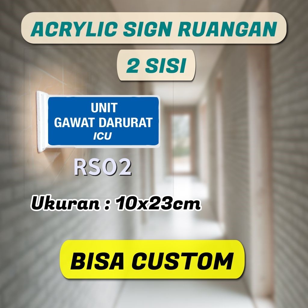 

ACRYLIC Sign Board Papan Petunjuk Pintu Informasi Nama Ruangan Rumah Sakit 2 sisi 10x23cm SB2S PGY156 SBC