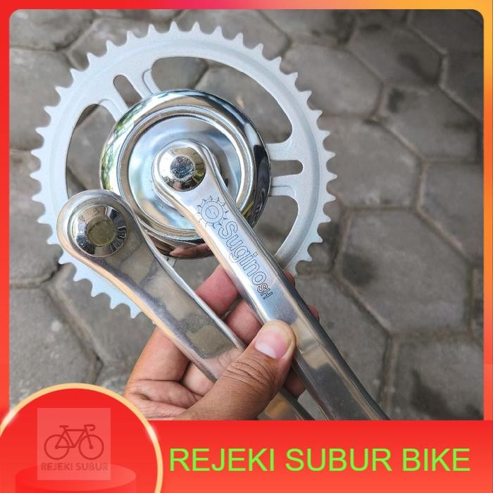 crank single speed SUGINO SH arm Alloy panjang 170 mm untuk BB kotak chainring besi 42T silver