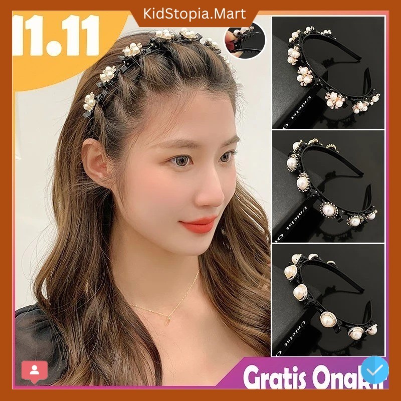 2in1 Bando include Jepit Rambut Fashion Korea Pola Mutiara Wanita Dewasa