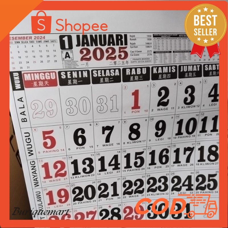

BRQ kalender jumbo 2025 ukuran 50 x 64 cm Terbaru
