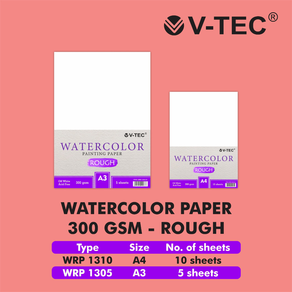 

V-TEC WATERCOLOR PAPER TYPE WRP 1305 A3 (5 SHEETS/300GSM/ROUGH)