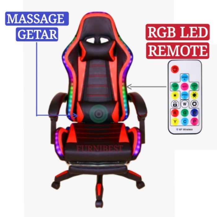 Kursi Gaming Gaming Chair With RGB LED - Merah