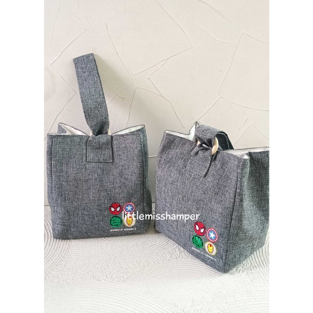 

Tas kanvas ring bag souvenir baby one month hampers custom bordir knot