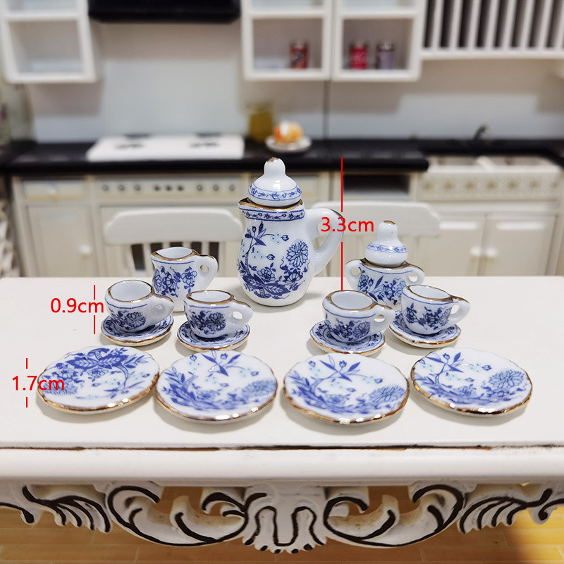 

15 pieces/set Mini Story Mini Ceramic Tea Set Dollhos Dollhouse Play Toys Miniature Food Toys