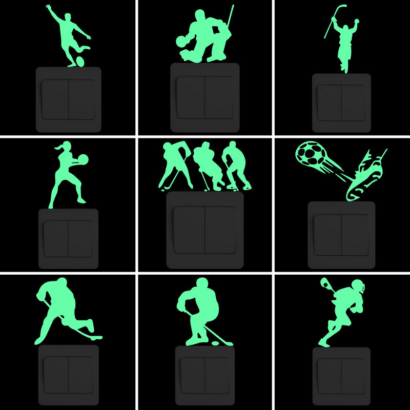 

Sport Player Luminous Switch Sticker Glow in the Dark Wall Sticker DIY Home Decor Rugby/Ice Hockey/Lacrosse/Basketball/Ball Kick