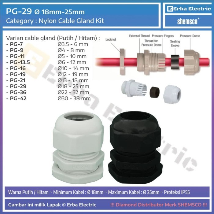

MU99 Cable Gland PG-29 Pelindung Jalur Kabel Gland PG29 Original Shemsco - Hitam