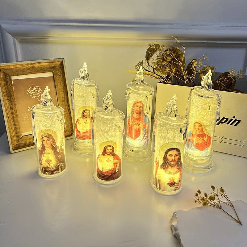 

LED prayer flameless candles Jesus Catholic Christian Candle Lights Christmas Madonna Flameless LED Devotional Candle Lights