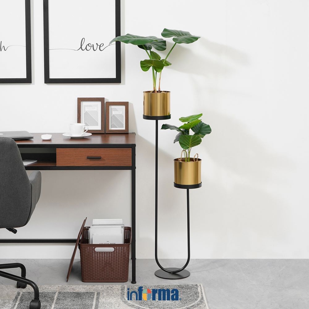 Informa Pot Tanaman Dengan Stand 104.5 cm - Gold Flower Pot Planter Bunga Wadah Tanam Pot Hias