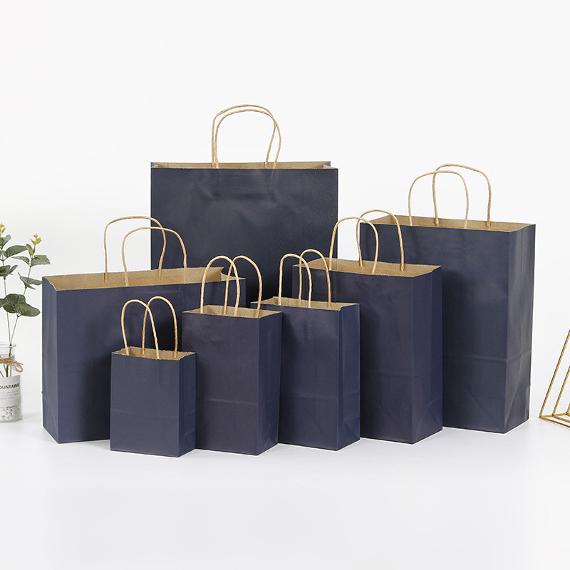 

5 PCS/lot Gift Paper Bag with Handles Dark Color 21x15x8cm Festival Gift Bag Wedding Party Pure Dark Blue Craft Kraft Paper