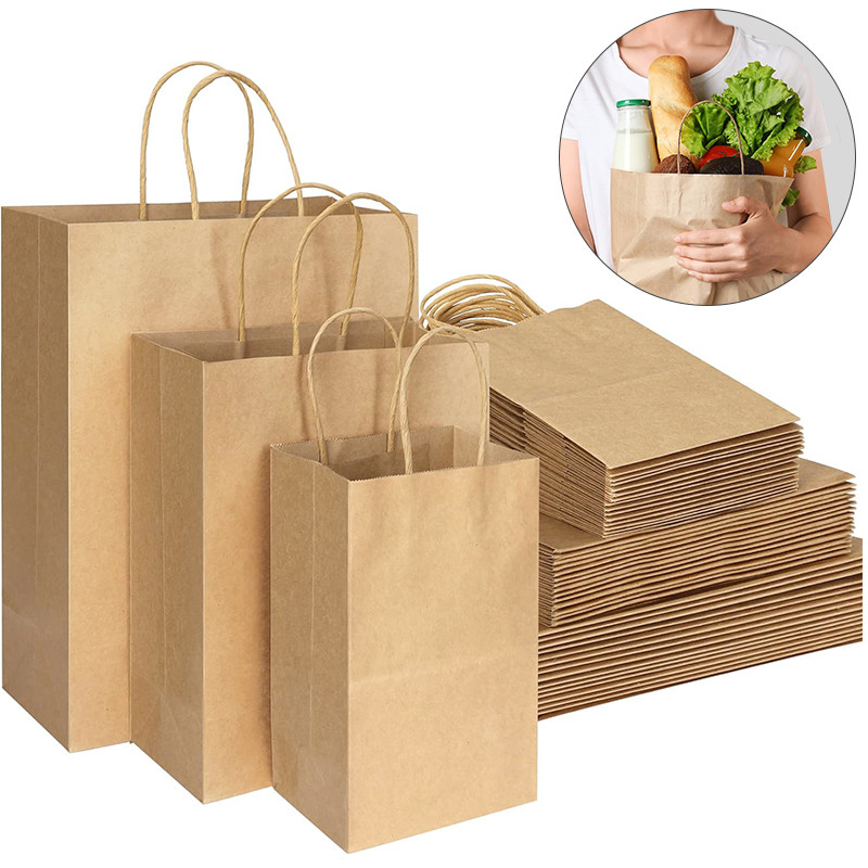

5pcs Kraft Paper Gift Bags With Twisted Handles Assorted Sizes Brown Paper Bags For Wedding Party Small Business Shopping Bags