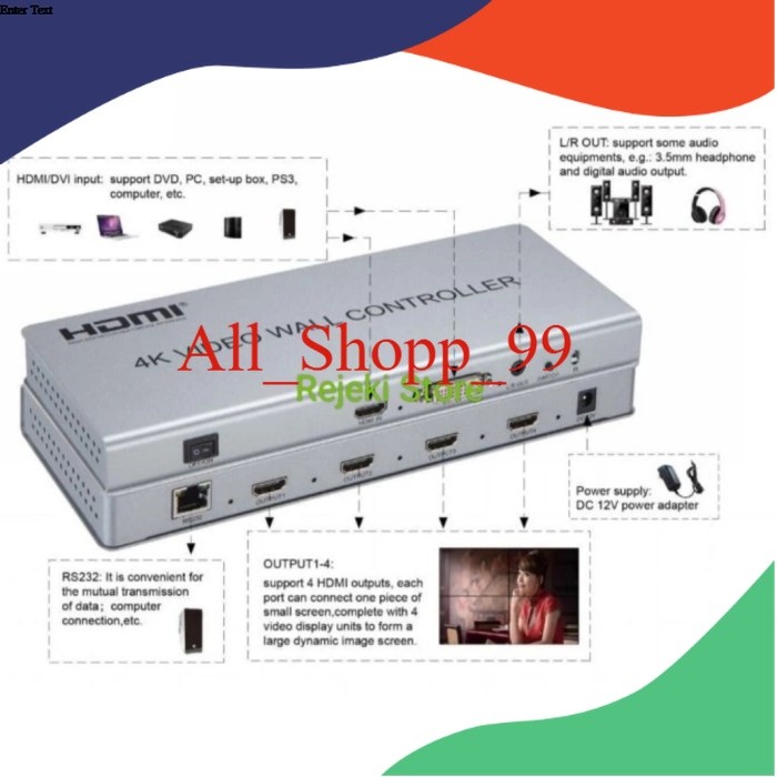 Video Wall HDMI 4K Screen Controller HDMI DVI Input 4 HDMI Out