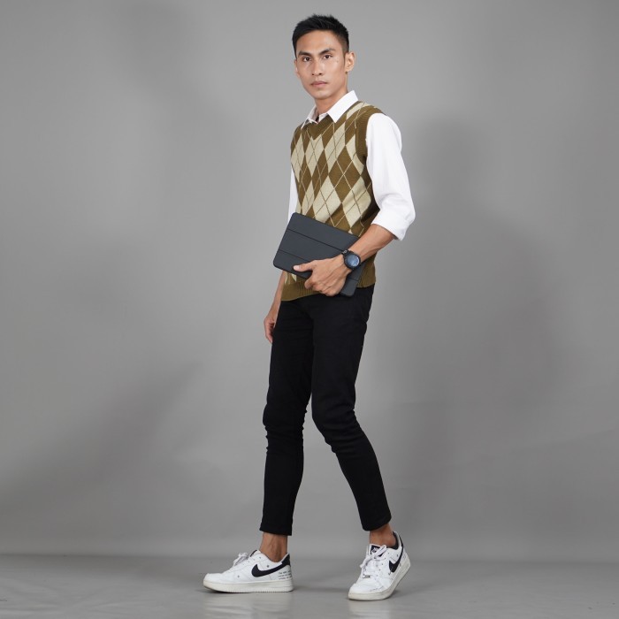 Okechuku Rompi Pria Vest Pria MOTIF KOTAK Vest Rajut Pria Rompi Custom - Pink