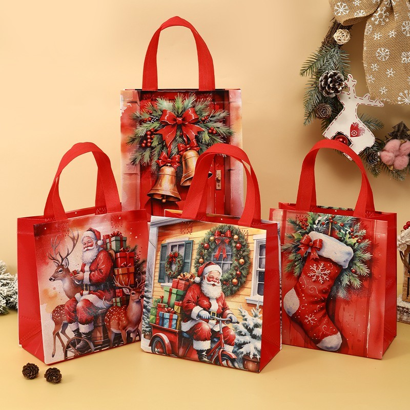 

4pcs Christmas Gift Bag Santa Non-Woven Bag Christmas Decorations For Home 2024 Xmas Navidad Noel Gifts New Year Packaging Bag