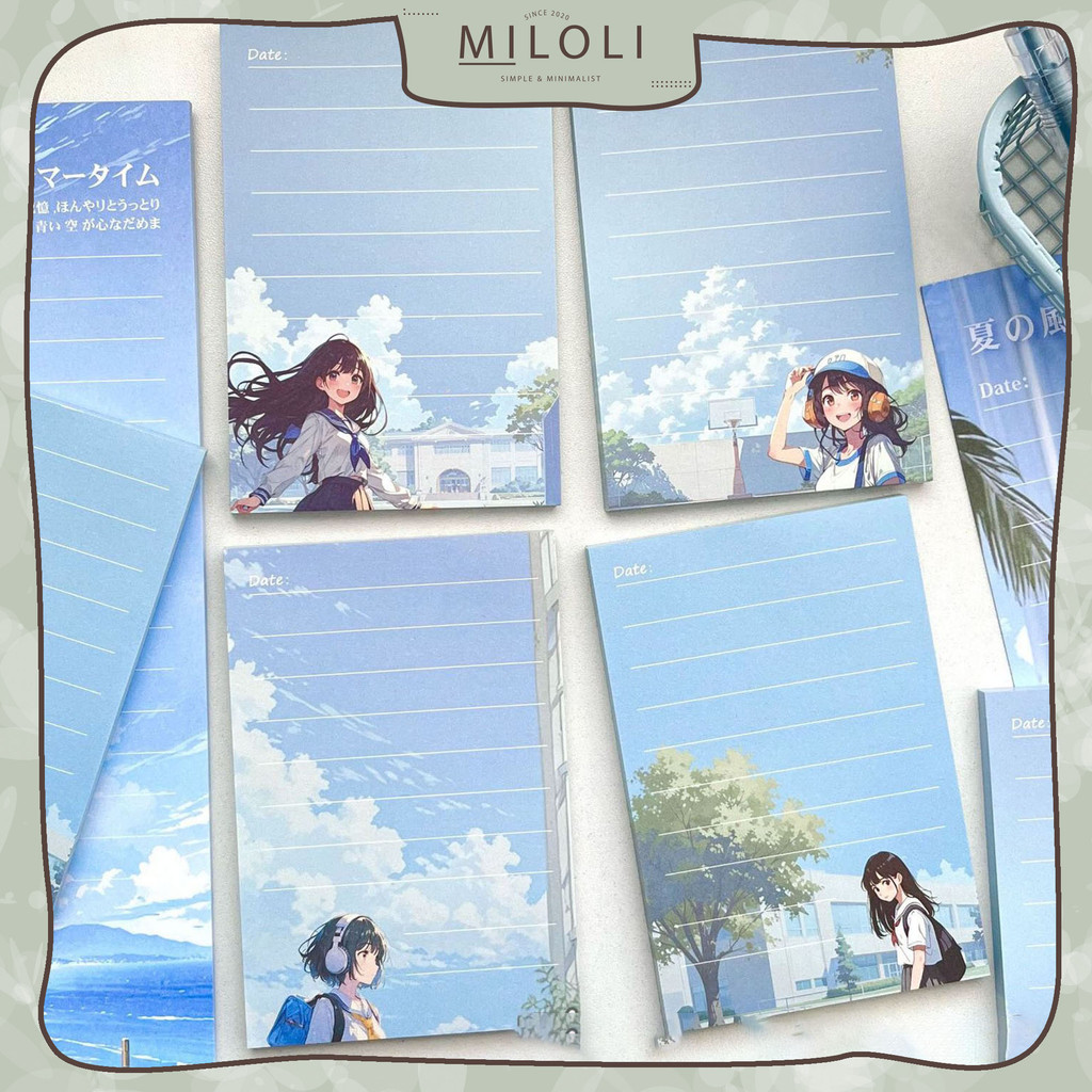 

[MILOLI] 50Lembar SKY BLUE MEMO PAD CARTOON GIRL Note Paper Notepad - C0060