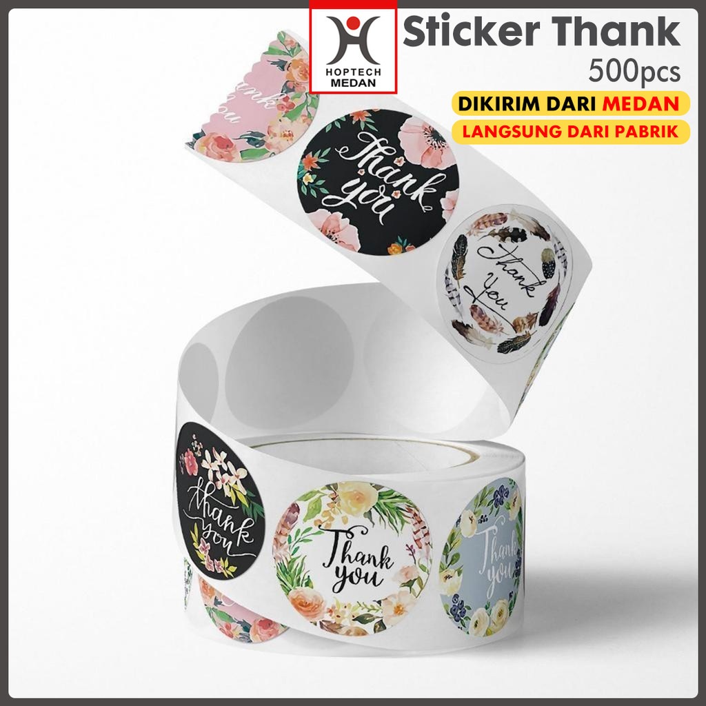Hoptech Medan - Sticker Thank You 500 pcs/Stiker Terima Kasih Warna Self Adhesive Seal Label Roll