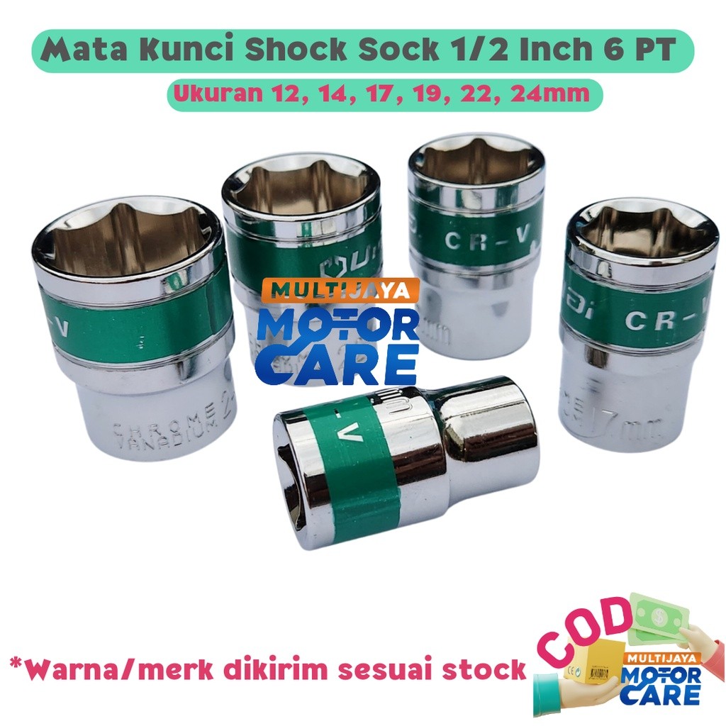 Mata Kunci Shock Sock Sok Ukuran 8 10 12 14 17 19 22 24 mm Drive 1/2 Inch 6 PT CR-V Chrome Vanadium 