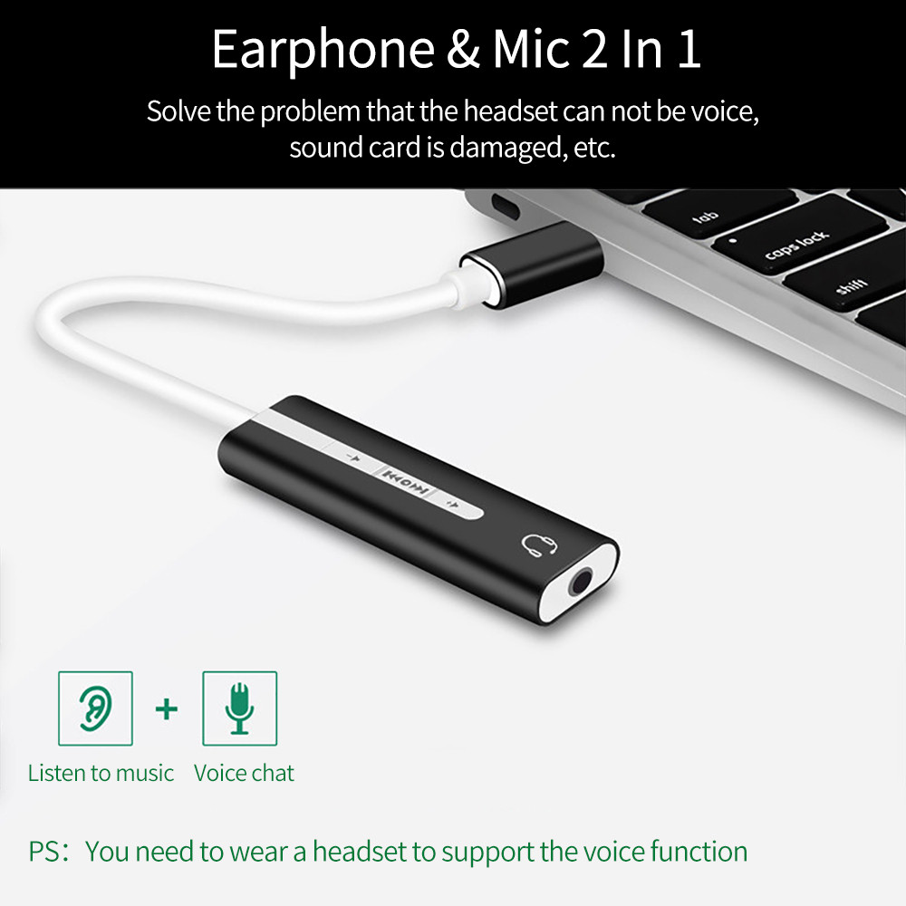 Type-C/USB  Headset Microphone 2-in-1 Sound Card Adapter Gaming Headset Converter 3.5mm Stereo Audio