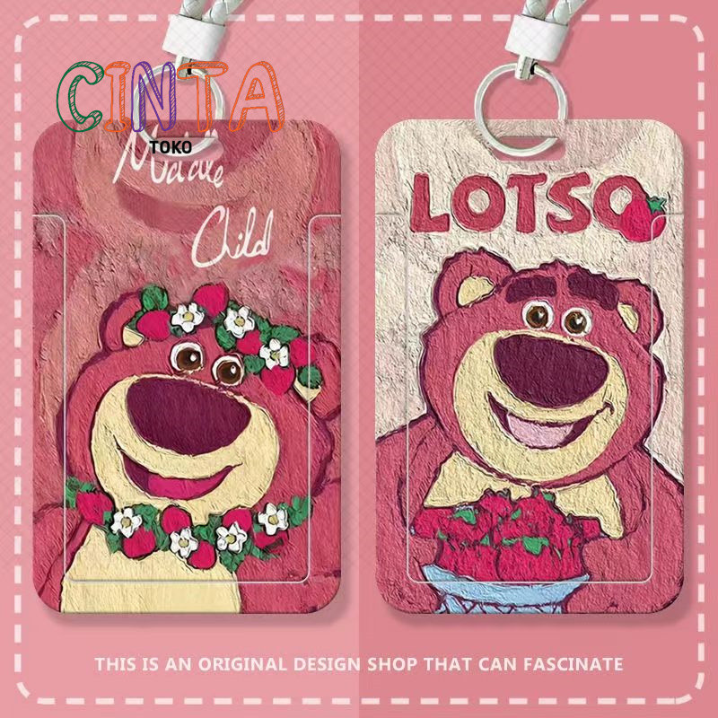 

ins oil painting strawberry bear student slide card holder meal card bus card ID card protective cover access control campus card