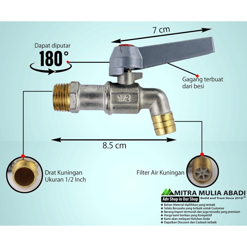 Kran tembok full kuningan Soligen A08 tipe engkol