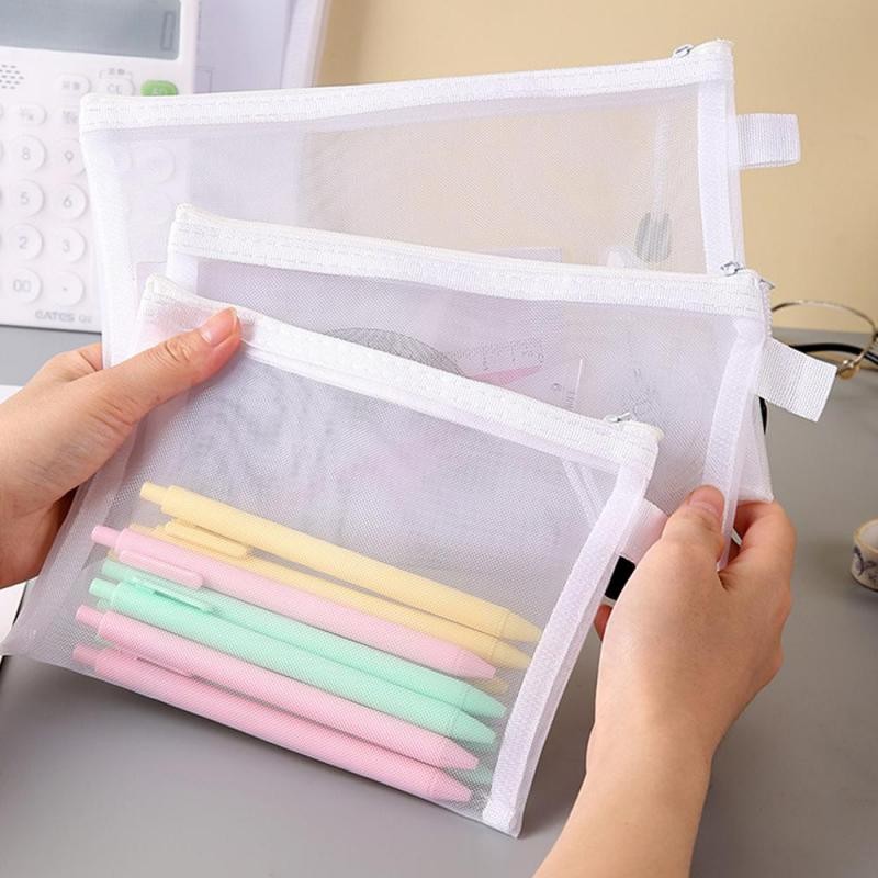 

2023 Mesh Zipper Pouch Document Bag Waterproof Zip File Folders School Office Supplies Pencil Case 1 PC Cosmetic Makeup Bags