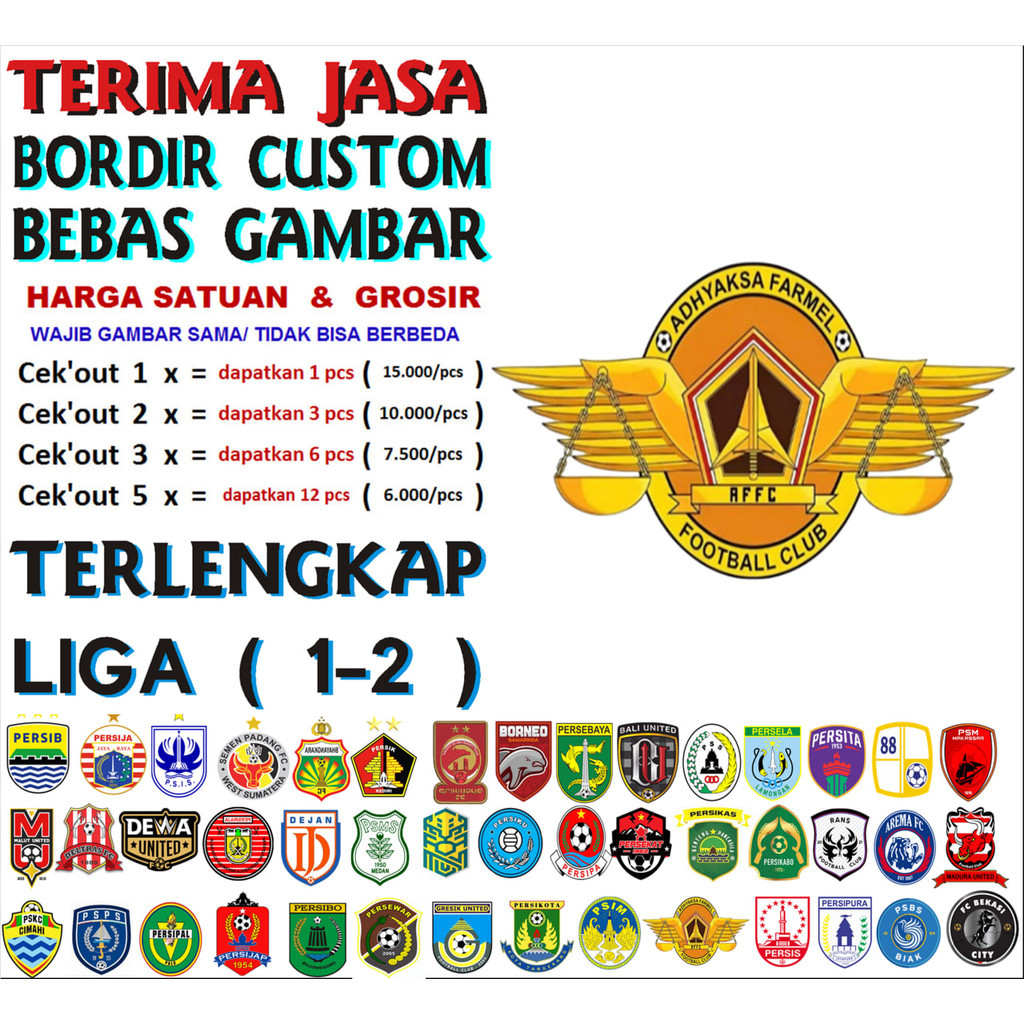 NEAR ADHYAKSA FC PATCH BORDIR BET LOGO/EMBLEM KLUB BOLA BRI LIGA 1 & 2 LENGKAP