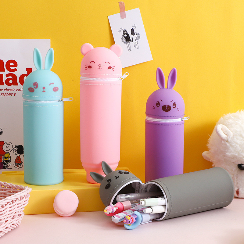 

Kawaii Cute Animals Pencil Case Large Capacity Silicone Pencil Bag Zipper Pencil Pouch For Student Stationery School Supplies