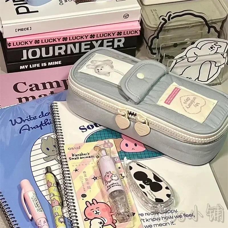 

New Retro Student Pencil Case Vintage Korean Style Pencil Bag High Capacity Gray Color Stationery Storage Bag School Supplies